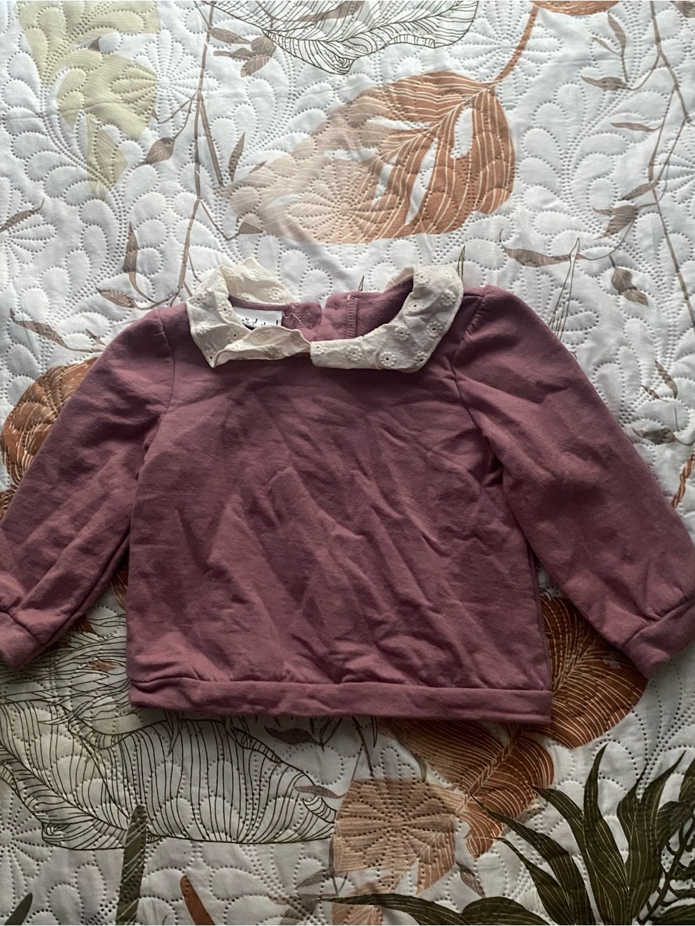 Girls' Mauve Pullover Sweatshirt with Cream Eyelet Collar